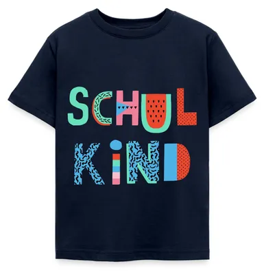 Produktbild von Spreadshirt Schulkind Bunte Buchstaben Einschulung Schulstart Kinder T-Shirt, 122/128 (7-8 Jahre), Navy