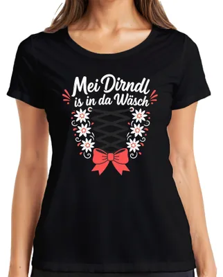 Obrázok produktu pre Mei Dirndl – Dámske tričko s motívom Oktoberfestu, náhrada za kožené nohavice "Lederhose", čierna farba, veľkosť L