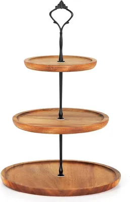 Produktbild von Etagere Tortenständer aus Holz, 3 Etagen, mit Metallgriff, groß
