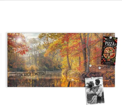Produktbild von Magnettafel 100x50cm Pinnwand Whiteboard beschreibbar - Herbstwald See
