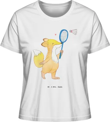 Produktbild von Mr. & Mrs. Panda Basic Shirt Damen Fuchs Federball spielen Größe L - Weiß - Geschenk, Oberteil, Badminton, Rundhals T-Shirt, Sommershirt