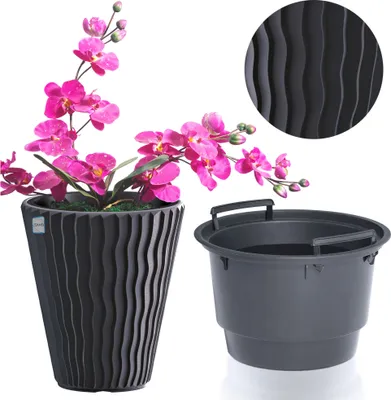 Zdjęcie produktu dla Doniczka Donica Ogrodowa 34,9 Cm Okrągła Na Taras Do Ogrodu Domu Antracytowa