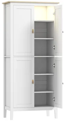 Immagine prodotto di Credenza Mobile da Cucina 80x40x176,5 cm con Luce LED Dimmerabile a 3 Colori Ripiani Regolabili in MDF Bianco