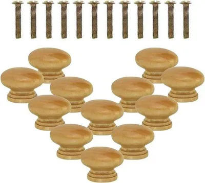 Immagine prodotto di Bottoni rotondi in legno per cassetti, 12 pezzi. Maniglia in legno rotonda per panca. Bottoni per cassetti. Maniglia per cassetti con 12 viti per cassetti di comò, armadi e mobili - 33 mm