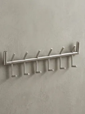 Produktbild von Silberne Metall-Wandgarderobe, 12 Haken, Handarbeit. 60x10x19 cm | Kadima Design
