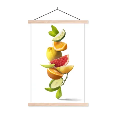 Produktbild von MuchoWow® Textilposter Obst - Zitrusfrüchte - Weiß 60x90 cm mit holzfarbenen Rahmen - Textil