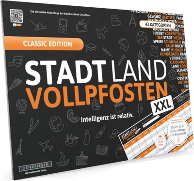 Produktbild von Stadt Land Vollpfosten® Classic Edition – "Intelligenz ist relativ." | A3 Spielblock