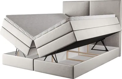 Produktbild von Kontinentales Boxspringbett Judith 200x200 – Polsterbett mit Bettkasten, 3 Matratzen, elegantes Stauraumbett, Boxspringbetten Samt Piano 13