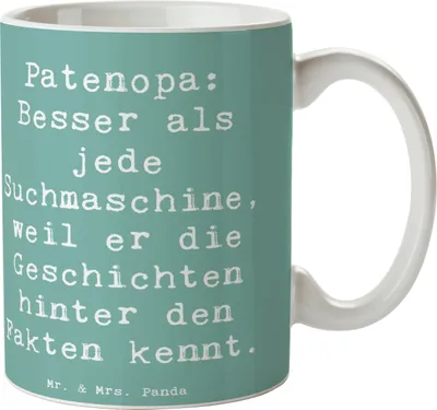 Produktbild von Mr. & Mrs. Panda Kaffeebecher Spruch Patenopa Geschichten - Meeresbrise - Geschenk, Teetasse, Lebensweisheit, schöne tasse, Familienmitglieder, Großvater, Becher, Liebe