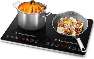 Zdjęcie produktu dla AMZCHEF Płyta Indukcyjna 2 Pola 3500W – 20 Poziomów Temperatury, Timer 3h, Blokada Bezpieczeństwa