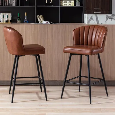 Immagine prodotto di Sgabello da bar - Sgabello da cucina - Set di 2 - Seduta in ecopelle - Struttura in metallo - Colore marrone