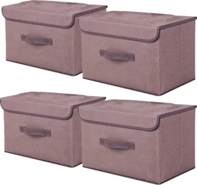 Zdjęcie produktu dla Pudełka do przechowywania 36x23x24 cm, 4 szt., z pokrywką, materiałowy organizer do szafy, brązowy