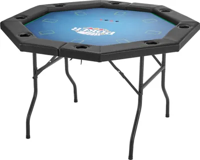 Image de Table de poker pliable, table de casino pliante pour 8 joueurs, 1220 mm, avec rails rembourrés et porte-gobelets, tables de jeu octogonales portables avec feutre et pieds métalliques, pour le Texas Hold'em et le Blackjack.
