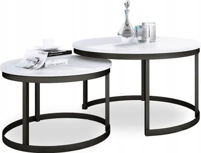 Zdjęcie produktu dla Zestaw Stolików Kawowych 2w1 Salon Industrial Loft Czarny+Biały Połysk