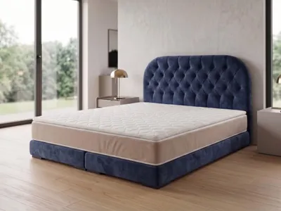 Produktbild von Polsterbett  LEON 4 mit Kopfteil, modernes gepolstertes Bett in 200 x 200 cm Farbe: Dunkelblau