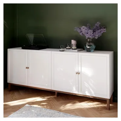 Produktbild von Sideboard 200, Landhaus Sideboard mit 4 Türen, Holzwerkstoff, Wohnzimmer, Esszimmer, Secret Grey mit Schlammeiche Holzdekor, 199,3 cm breit x 85,4 cm hoch x 41,7 cm tief