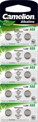 Produktbild von Camelion Knopfzelle, Uhrenbatterie LR55 / AG8 / G8 / LR1120 0% HG 10er Blister