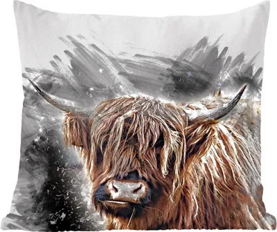 Produktbild von MuchoWow® Zierkissen Sofakissen Wohnzimmer Dekokissen 50x50 cm Porträt Schottisches Hochlandrind - Abstrakt - Komfort - Sofakissen
