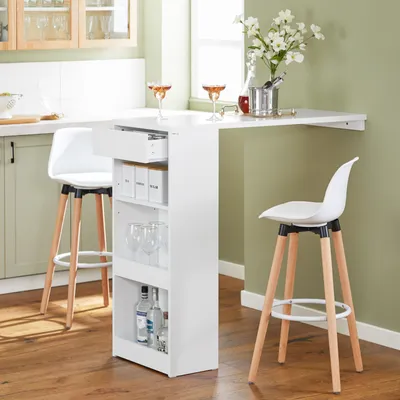 Produktbild von SoBuy FWT101-W Barový stôl Jedálenský stôl Nástenný stôl Balkónový stôl Bistro stôl Stojaci stôl Balkónový stôl biely
