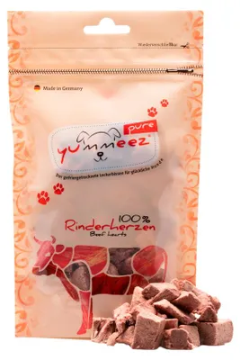 Produktbild von Yummeez pure - Rinderherzen, Snacks, Hund, Rind, 35 g, Gluten-frei, Zuckerfrei