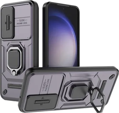 Obrázek produktu pro Pouzdro pro Samsung Galaxy S23 dvouvrstvé pouzdro s posuvnou ochranou kamery a držákem prstenu, stojánek Fialová