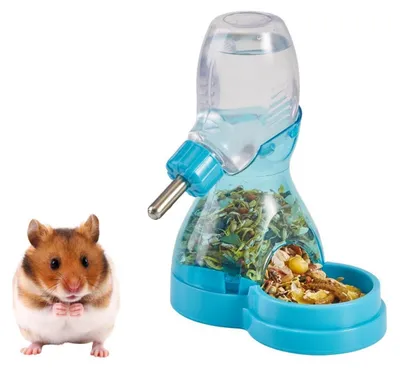 Immagine prodotto di Bicchiere per acqua e distributore di cibo 2-in-1 per criceti, colore blu, capacità 90 ml
