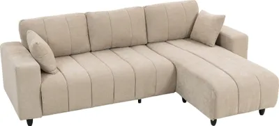Produktbild von L-förmiges Ecksofa mit flexibler Chaiselongue, 3-Sitzer-Couch mit 2 Kissen, Metallrahmen, für Wohnzimmer, Beige
