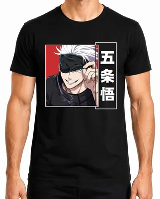 Productafbeelding van Jujutsu Kaisen, Gojo Satoru, 五条悟, Anime, Esthetiek, oogmasker, wit haar, heren T-shirt, zwart, maat M