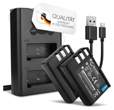 Produktbild von CELLONIC 2x Akku für Kamera Kompatibel mit Nikon D3000, D5000, D40, EN-EL9 - (1000mAh , 7.4V) + Dual Ladegerät