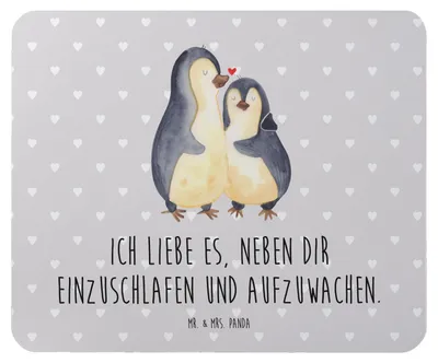 Produktbild von Mr. & Mrs. Panda Mouse Pad Pinguine Einschlafen - Grau Pastell - Geschenk, Valentinstag, Mitbringsel, Freundin, pc mauspad, für Frauen, Hochzeitstag, laptop mousepad