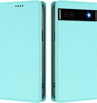 Produktbild von Handyhülle für Google Pixel 6A, Kunstleder Klapphülle Stoßfeste Magnetische Hülle mit Ständer Türkis