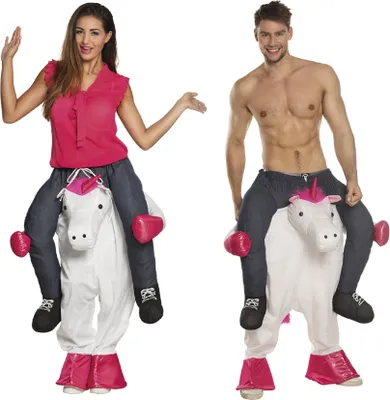 Produktbild von B88097-L-XL weiß-pink Damen Herren Einhorn CARRY ME Huckepack trag mich Kostüm Gr.L-XL