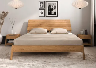 Produktbild von Bett Eiche massiv mit Holzkopfteil Trondheim 180x200