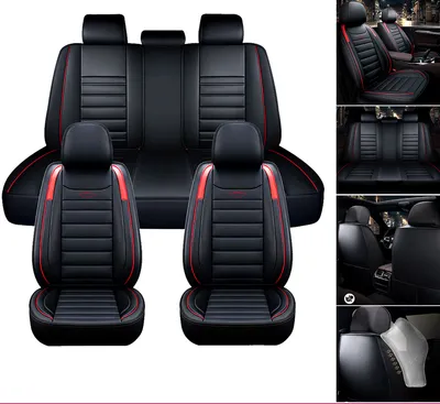 Zdjęcie produktu dla 11 sztuk Eleganckie pokrowce na 5 foteli samochodowych w komplecie ze sztucznej skóry w kolorze czerwonym