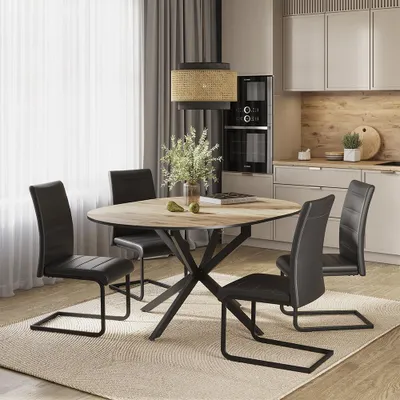 Immagine prodotto di Set di tavoli da pranzo Vicco Loyd Rovere rustico/Nero 120 x 120 cm con 4 sedie da pranzo, nero, Model 63010