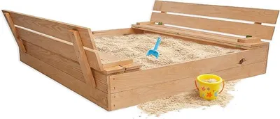 Imagen del producto de Caja de arena de madera de 120 x 120 cm, con bancos abatibles y cubierta. Caja de arena para niños, ideal para el jardín