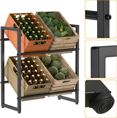 Image de Izrielar Étagère pour caisses de boissons 71x32x80cm Pour 4 caisses Support métallique pour caisses de boissons Avec pieds réglables Montage rapide 1 pièce