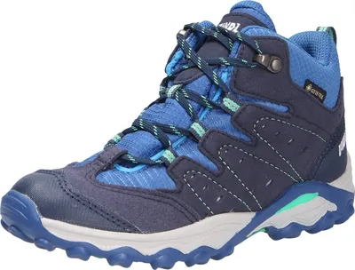 A single blue hiking boot is shown against a white background.