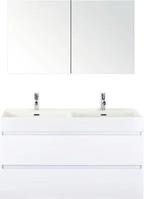 Produktbild von Doppelbadmöbel Sanox Maxx XL BxHxT 121 x 183 x 45,5 cm Frontfarbe weiß hochglanz mit Waschtisch Keramik weiß 81736601