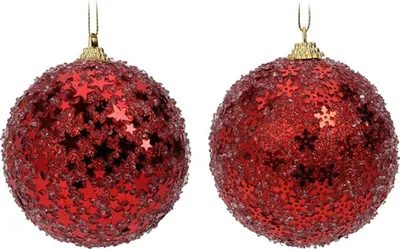 Produktbild von H&S Decoration | Christbaumkugel - Weihnachtsbaumkugel - 8 cm - 12 Stück - Rot - Baumkugel - Glitzernd - mit Sternen