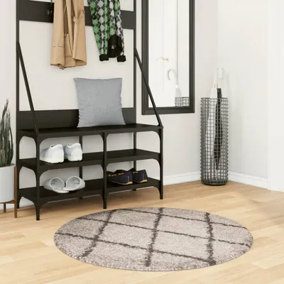 Produktbild von "2026 Aktion"Shaggy-Teppich Wohnzimmer Schlafzimmer - Modern Stil - Bereichsteppiche - PAMPLONA Hochflor Modern Beige Anthrazit Ø 100cm NEU509874 - Designerteppiche