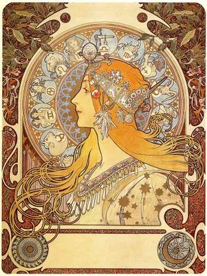 Produktbild von Legendarte - Kunstdruck auf Leinwand - Zodiaque (Tierkreis) Alphonse Mucha - Wanddeko, Canvas cm. 60x80