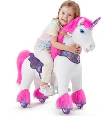 Produktbild von PonyCycle Modell Y Ride-on Einhorn für Kinder 3-4 mit Bremse und Geräuschen, Rosa Einhorn-Spielzeug auf Rädern, Weihnachtsgeschenk für Kinder – Y352