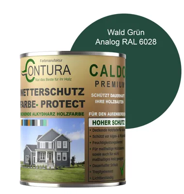 Produktbild von Contura 500ml Wetterschutzfarbe Holz Dauerschutzfarbe Deckend Buntlack Holzfarbe Holzlasur Seidenmatt - Wald Grün - RAL 6028 Analog
