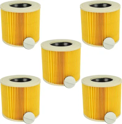 Produktbild von vhbw 5x Faltenfilter kompatibel mit Kärcher A 2554 Me, A 2534 pt, A 2524 PT, A 2500, A 2504 Nass- & Trockensauger - Patronenfilter Gelb Abwaschbar