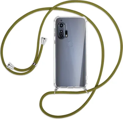 Produktbild von Handykette Backcover-Schutzhülle mit Band (Metall silberfarben) für Motorola Edge Plus - khaki