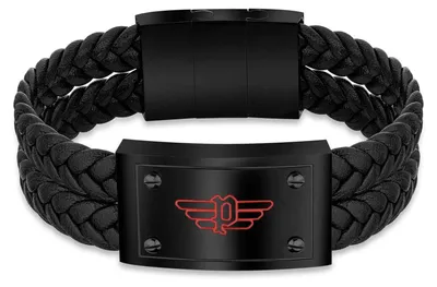 Produktbild von Armband aus schwarzem Leder und Edelstahl, IP Black