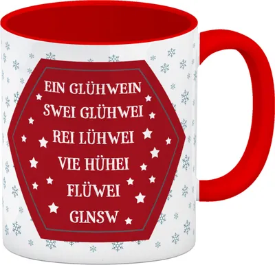 Produktbild von Kaffeebecher Henkel und Innenseite Rot mit Glühwein Motiv