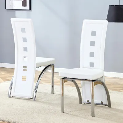 Produktbild von MODFU Esszimmerstuhl 2er-Set weiß, Küchenstuhl mit Lochmuster,geschwungenen silbernen Metallbeinen(aus rutschfester Matte),102 cm hoch,Bürostuhl,Loungesessel für Esszimmer
