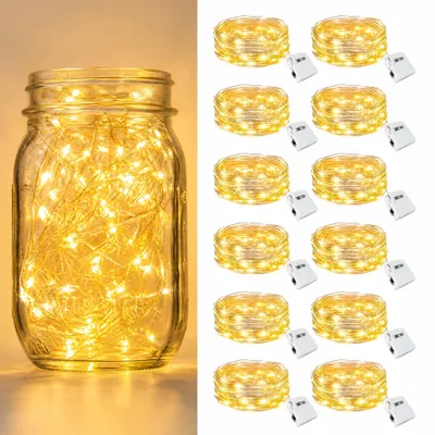 12er-Set LED-Lichterketten, 2 m, 20 LEDs, warmweiß